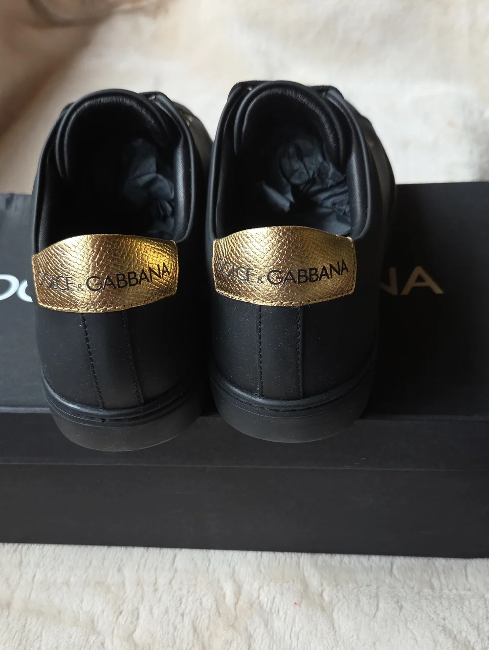 Dolce & Gabbana Black Sneakers with Gold Accents